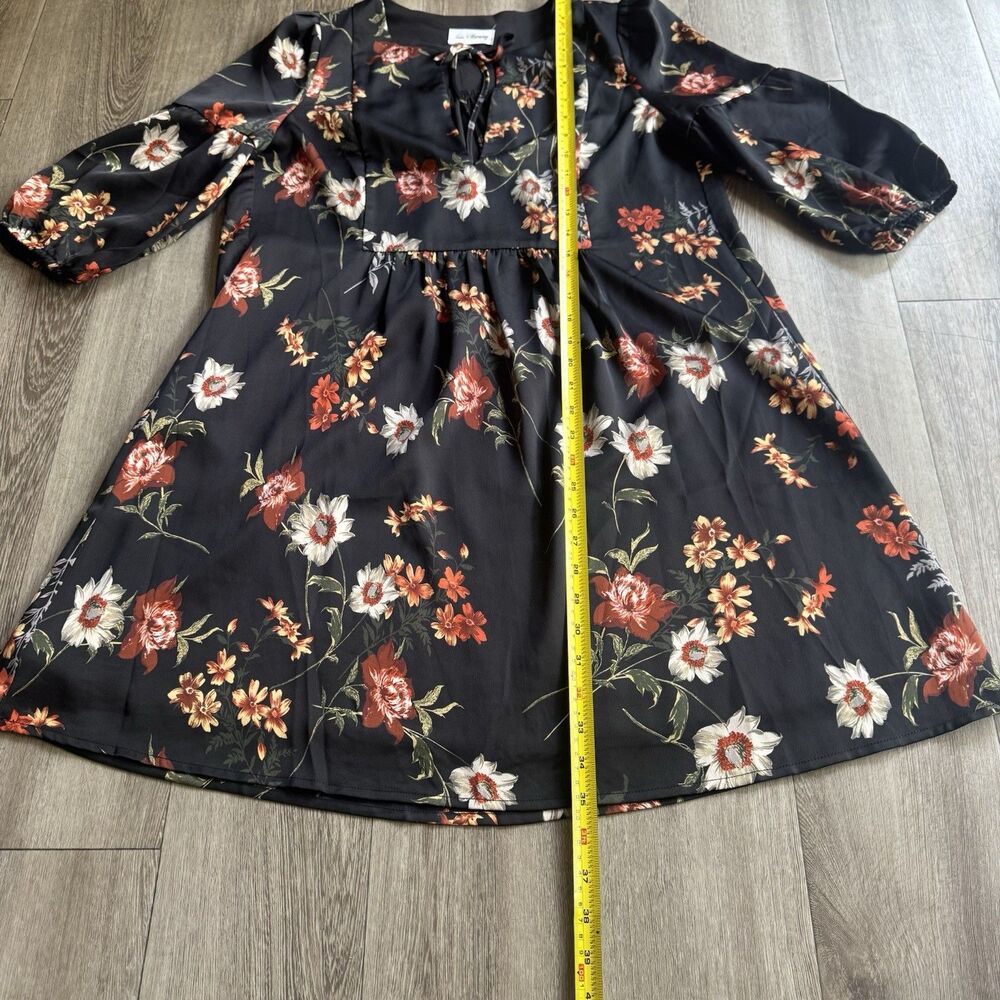 Love + Harmony Dress Oversized Sz M L Black Floral Ruffle Mini Boho Chic Cottage - Picture 13 of 16